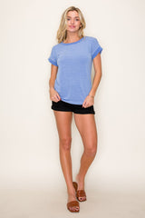 Blue Striped Terry Short Sleeve Top