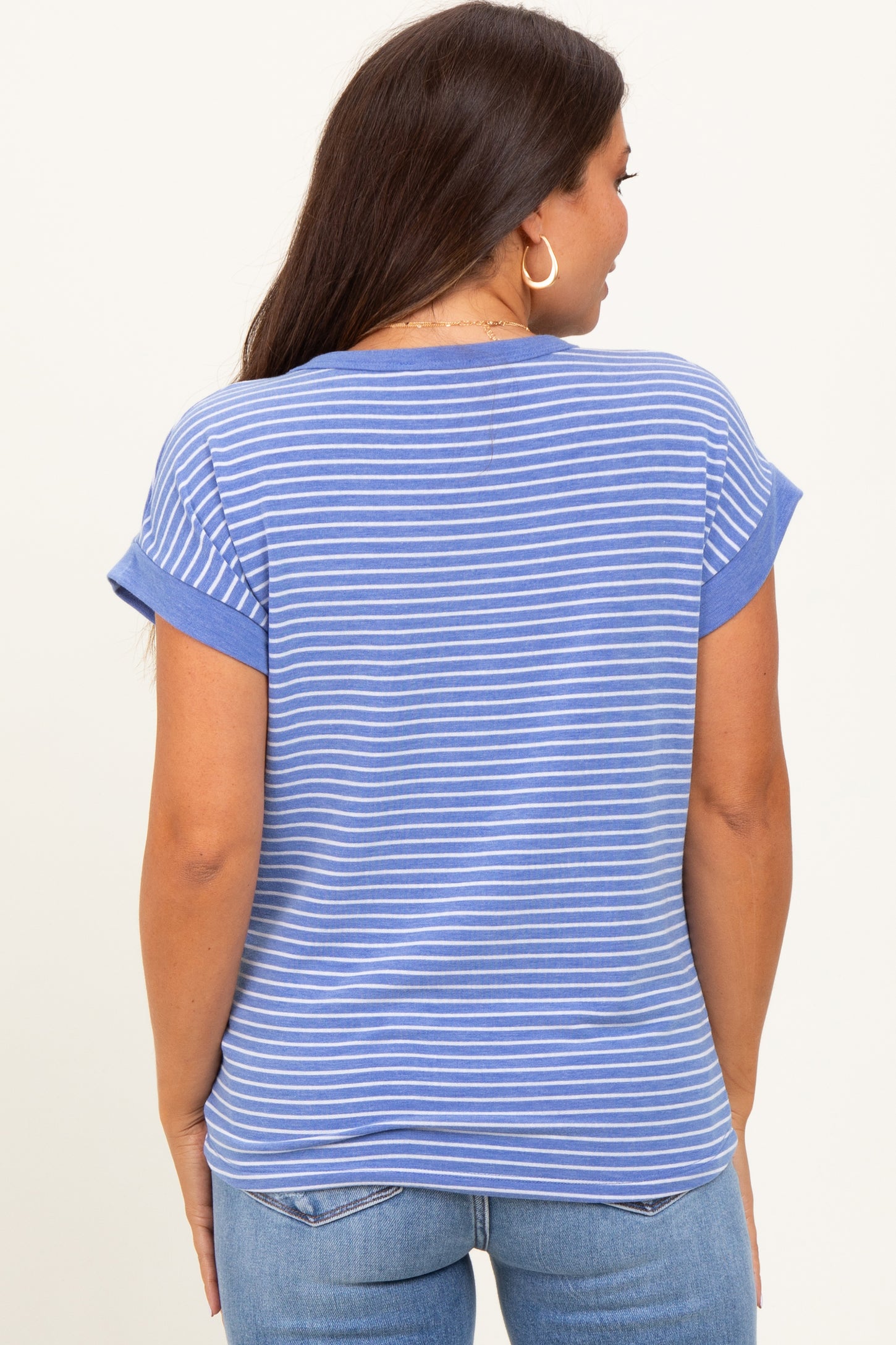 Blue Striped Terry Maternity Short Sleeve Top