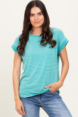 Green Striped Terry Short Sleeve Top