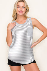 Black Striped Front Pocket Tank Top