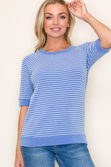 Blue Terry Striped Raglan Sleeve Maternity Top