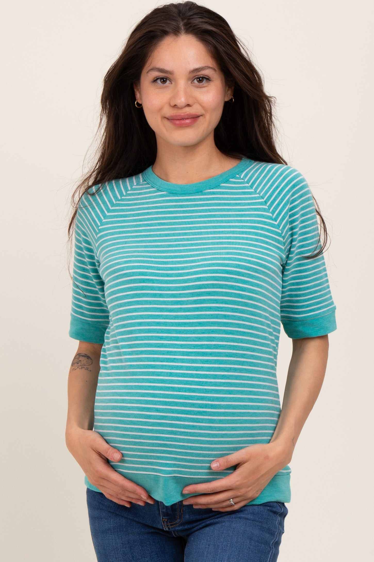Jade Terry Striped Raglan Sleeve Maternity Top