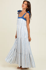 Blue/White Ditzy Floral Sleeveless Tiered Maxi Dress