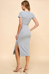 Heather Gray Crew Neck Bubble Knit Ribbed Maternity Midi Dress
