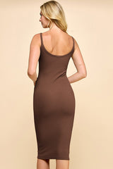 Brown Double Layer Heavy Ribbed Sleeveless Dress
