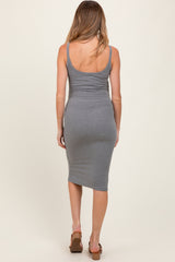 Heather Gray Double Layer Heavy Ribbed Sleeveless Maternity Dress