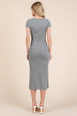 Light Olive Scoop Neck Short Sleeve Mineral Wash Midi Dress