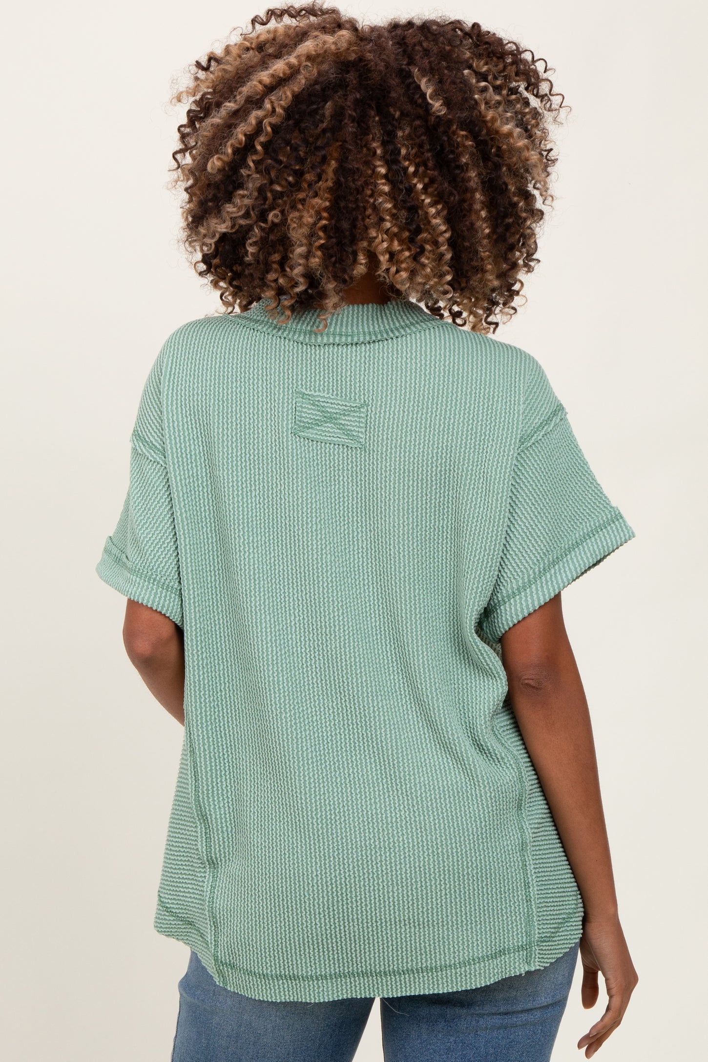 Light Olive Ribbed Raw Hem Maternity Short Sleeve Top