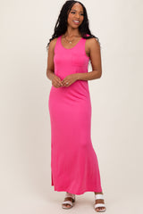 Fuchsia Basic Pocket Sleeveless Maternity Maxi Dress