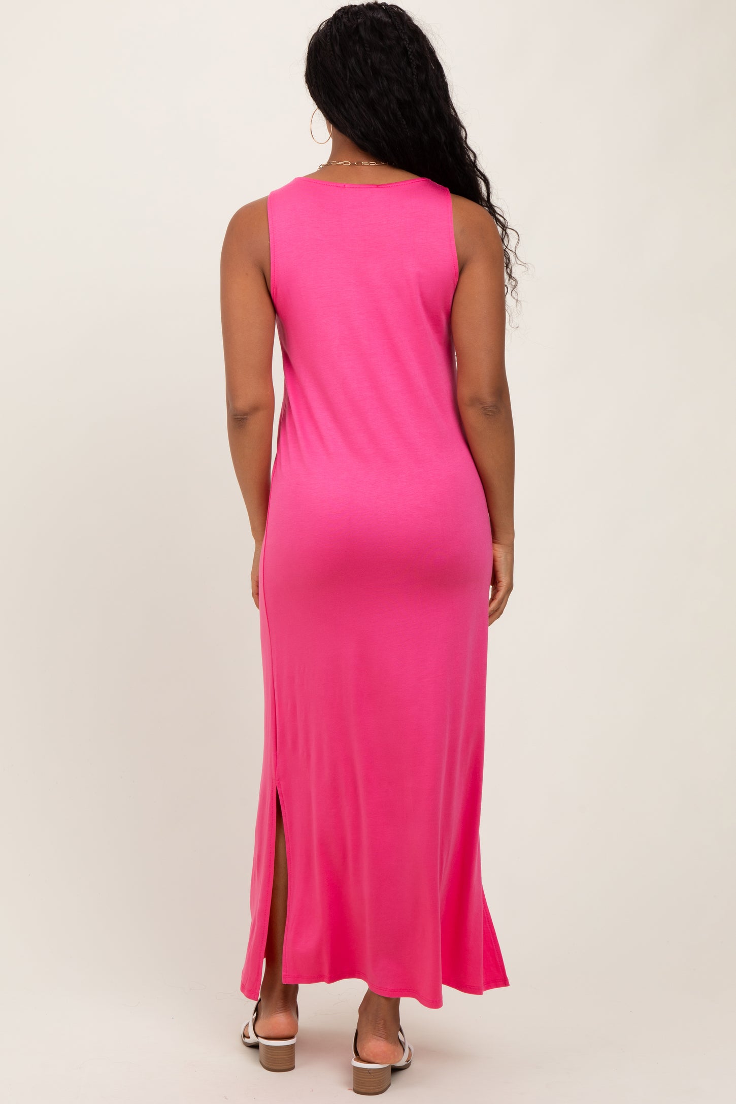 Fuchsia Basic Pocket Sleeveless Maxi Dress