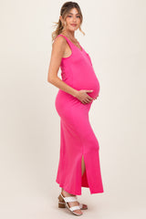 Fuchsia Basic Pocket Sleeveless Maternity Maxi Dress