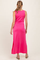 Fuchsia Basic Pocket Sleeveless Maternity Maxi Dress