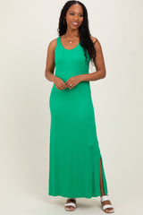 Green Basic Pocket Sleeveless Maternity Maxi Dress