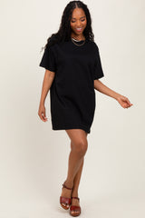 Black Crewneck Short Sleeve Maternity T-Shirt Dress