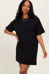 Black Crewneck Short Sleeve T-Shirt Dress