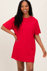 Red Crewneck Short Sleeve Maternity T-Shirt Dress