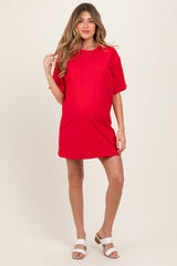 Red Crewneck Short Sleeve Maternity T-Shirt Dress
