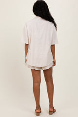 Beige Linen Blend Short Sleeve Shirt Shorts Set