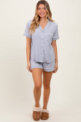 Heather Grey Short Sleeve Button Down Shirt Shorts Set