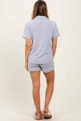 Heather Grey Short Sleeve Button Down Shirt Shorts Set