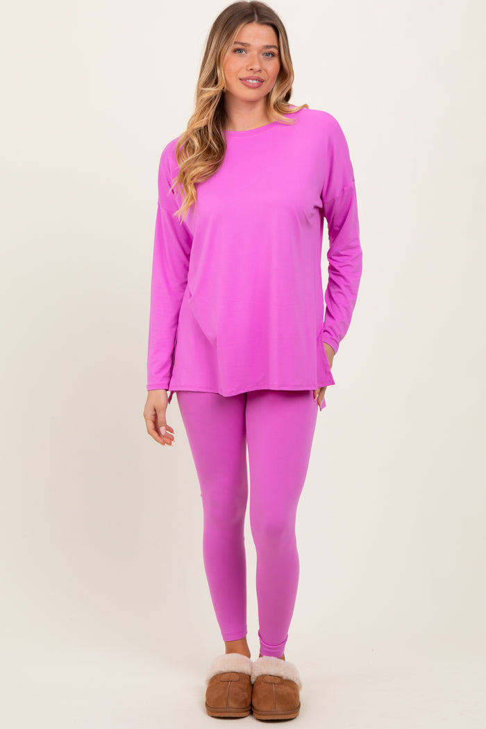 Mauve Brushed Knit Oversized Top and Legging Set