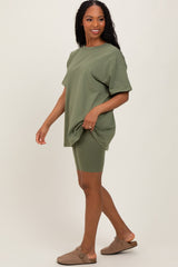Light Olive Biker Shorts Set