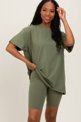 Light Olive Biker Shorts Set