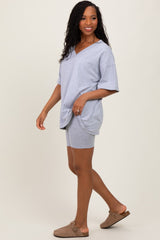 Heather Grey Oversized V-Neck Biker Short Set