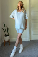 Heather Grey Oversized V-Neck Biker Short Maternity Set