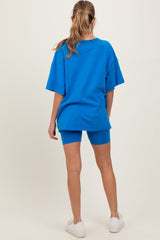 Aqua Oversized V-Neck Biker Short Maternity Set