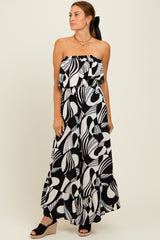 Black/Cream Printed Wide Leg Tube Maternity Jumpsuit