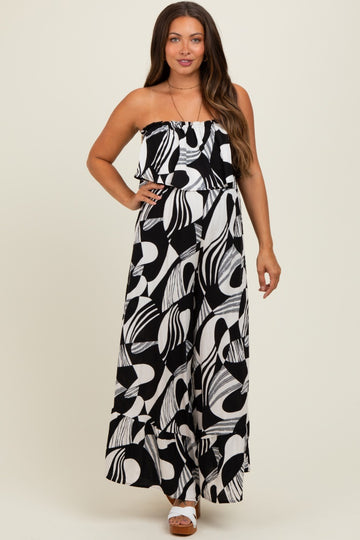 Black/Cream Printed Wide Leg Tube Maternity Jumpsuit