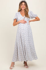 Light Blue Floral Button Down Maternity Dress