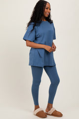 Blue Oversized Crewneck Short Sleeve and Legging Set