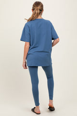 Blue Oversized Crewneck Short Sleeve and Legging Maternity Set