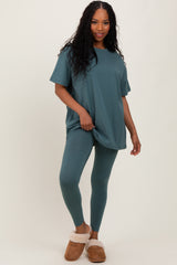 Light Olive Oversized Crewneck Short Sleeve and Legging Set