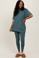 Light Olive Oversized Crewneck Short Sleeve and Legging Set