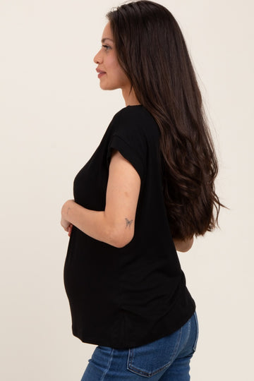 Black Crew Neck Maternity Muscle Tee