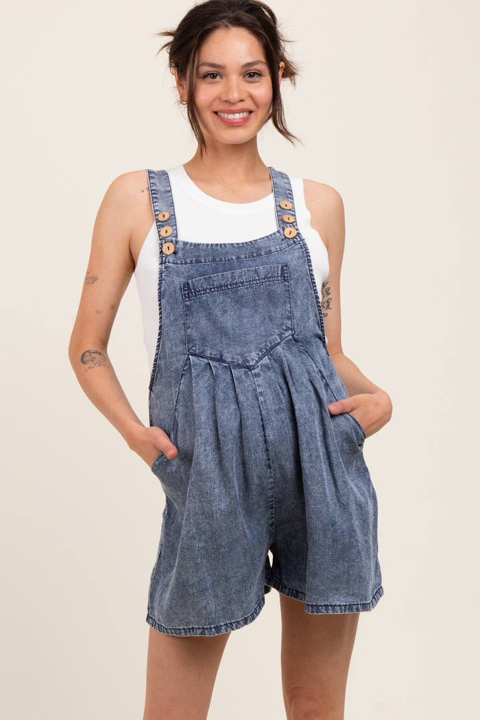 Blue Chambray Maternity Shortall Romper