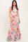 Multicolor Floral Ruched Mesh One Shoulder Maxi Dress