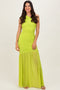 Lime Ruched Mesh One Shoulder Maxi Dress