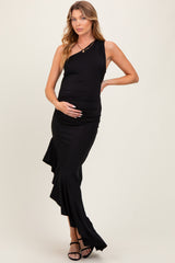 Royal Blue One Shoulder Asymmetrical Ruffle Maternity Dress