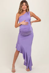 Lavender One Shoulder Asymmetrical Ruffle Maternity Dress