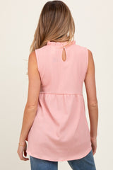 Blush Ruffle Mock Neck Maternity Sleeveless Blouse