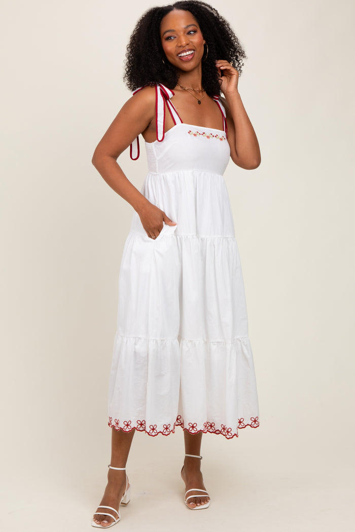 Ivory Embroidered Tiered Midi Dress