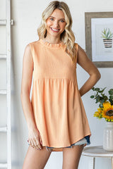 Peach Ruffle Mock Neck Maternity Sleeveless Blouse
