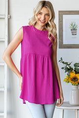 Magenta Ruffle Mock Neck Maternity Sleeveless Blouse