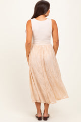 Beige Solid Tank Top Lace Skirt Maternity Midi Dress