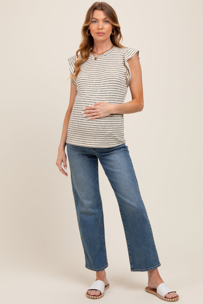Forest Green Striped Flutter Sleeve Maternity Top