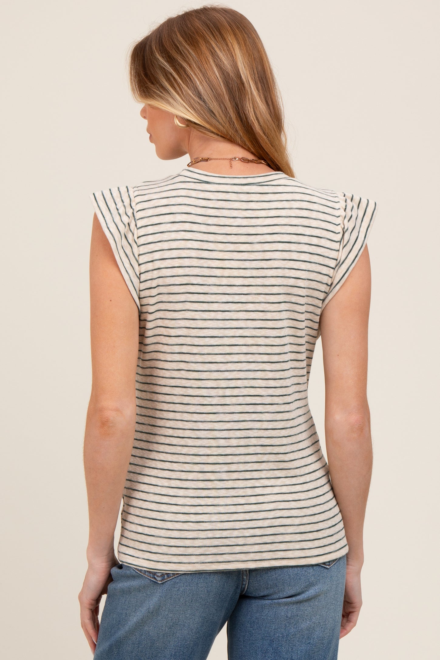 Forest Green Striped Flutter Sleeve Maternity Top